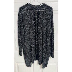 Women’s “Dex” Open Front Knit Sweater Cardigan Size Small Black White Pockets